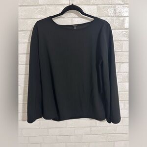 Elegant Black Gothic Romantic Women's Top Flare Bell Sleeves Ann Taylor XL #1979